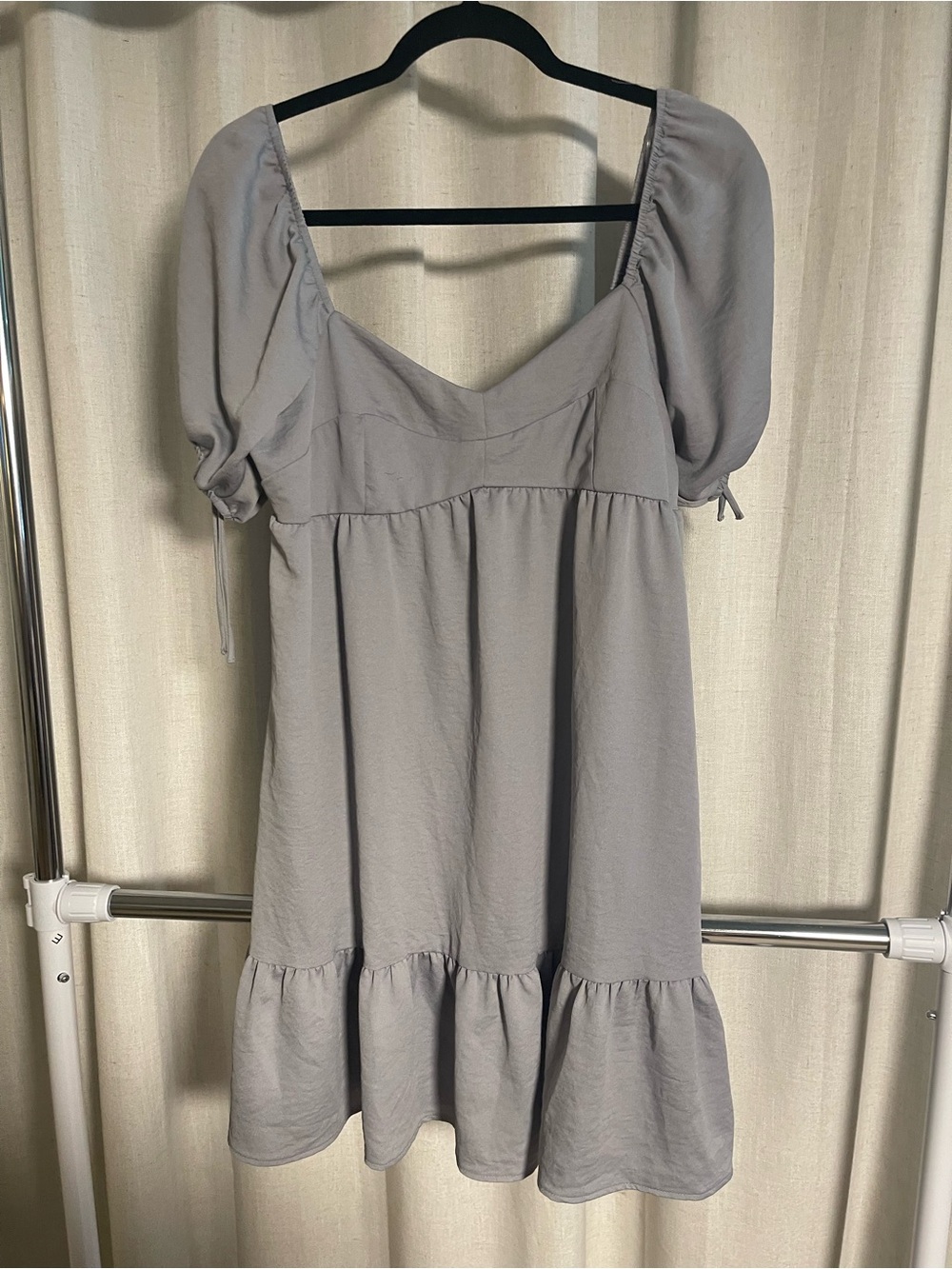Altard State Light Gray Puff Sleeve Sundress